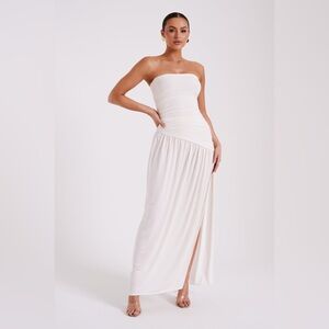 MESHKI Bex Strapless Slinky Maxi Dress With Split in Ivory Size Small Feminine